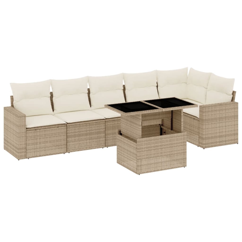 Set sofás de jardín 7 piezas y cojines ratán sintético beige