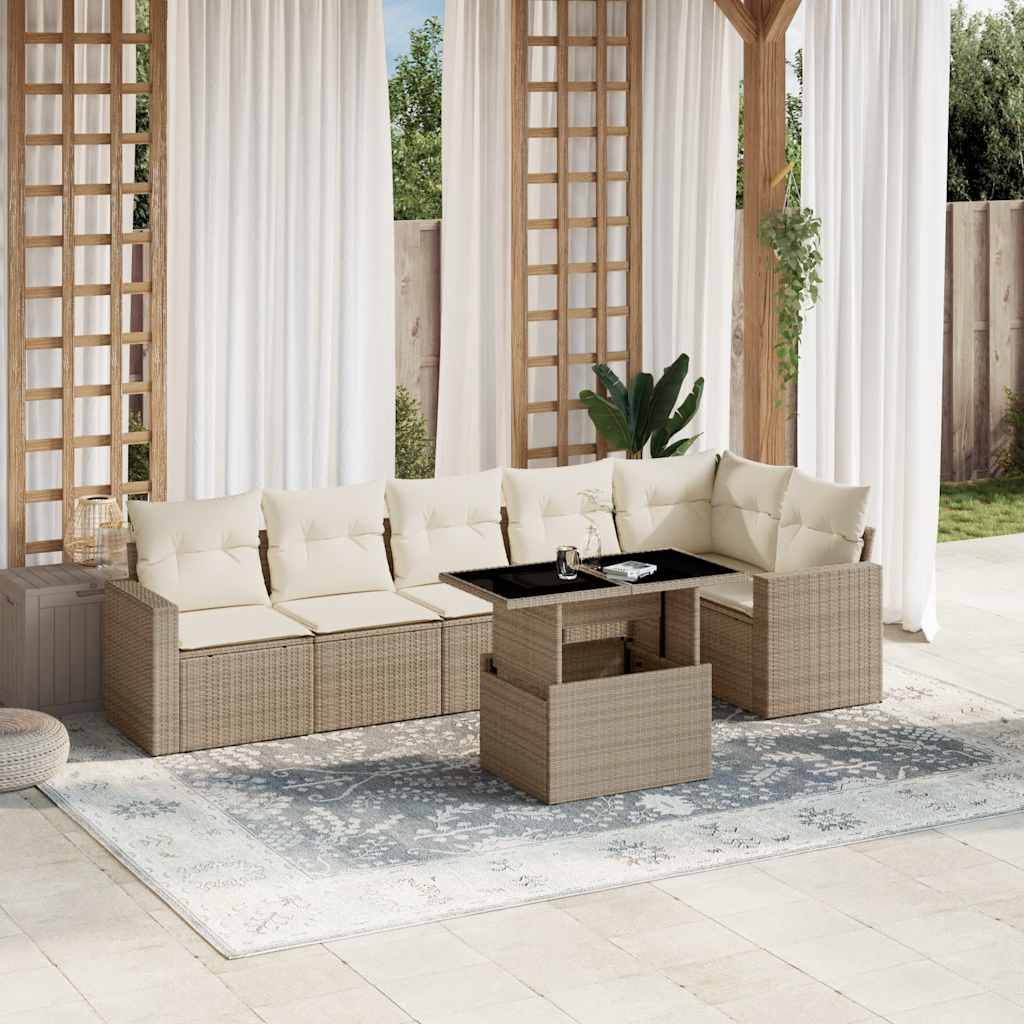 Vetonek Set sofás de jardín 7 piezas y cojines ratán sintético beige