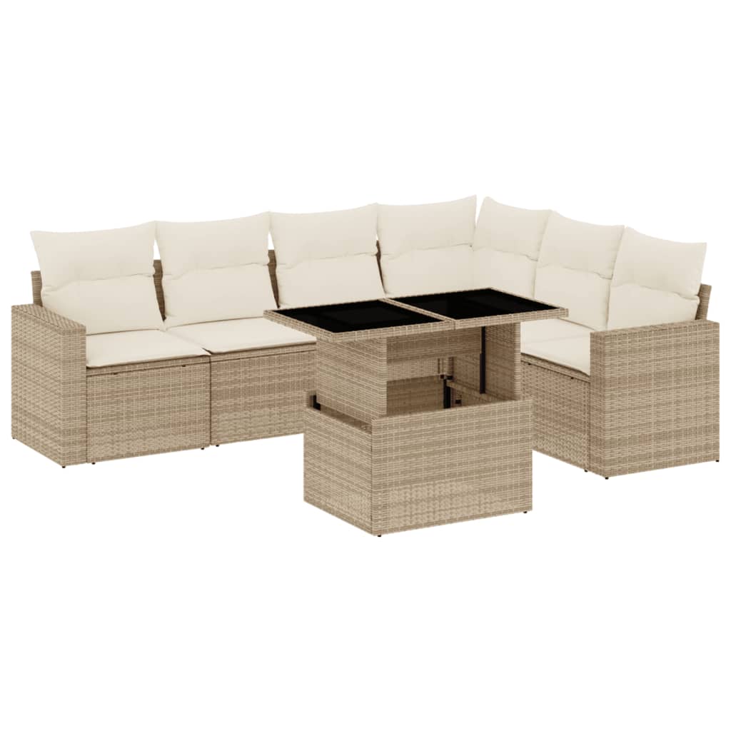 Set sofás de jardín 7 piezas y cojines ratán sintético beige