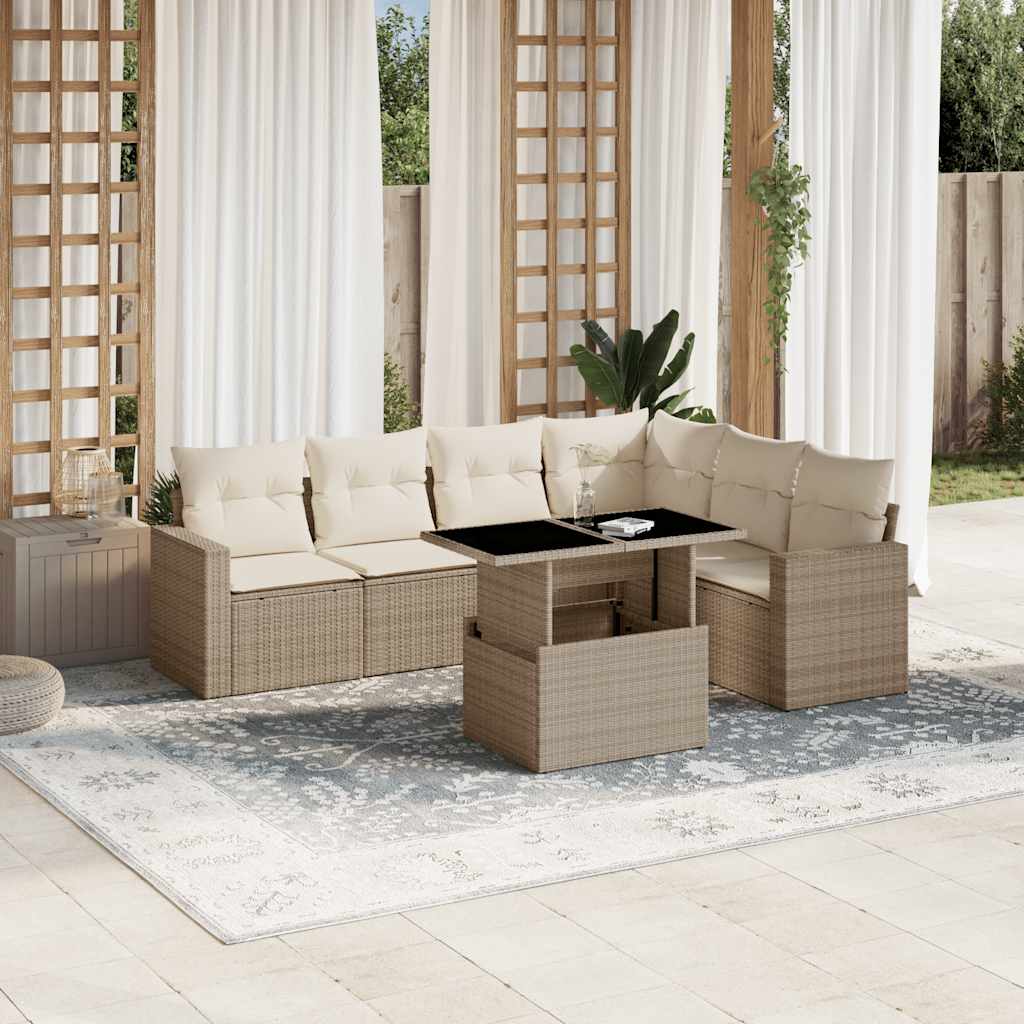 Vetonek Set sofás de jardín 7 piezas y cojines ratán sintético beige