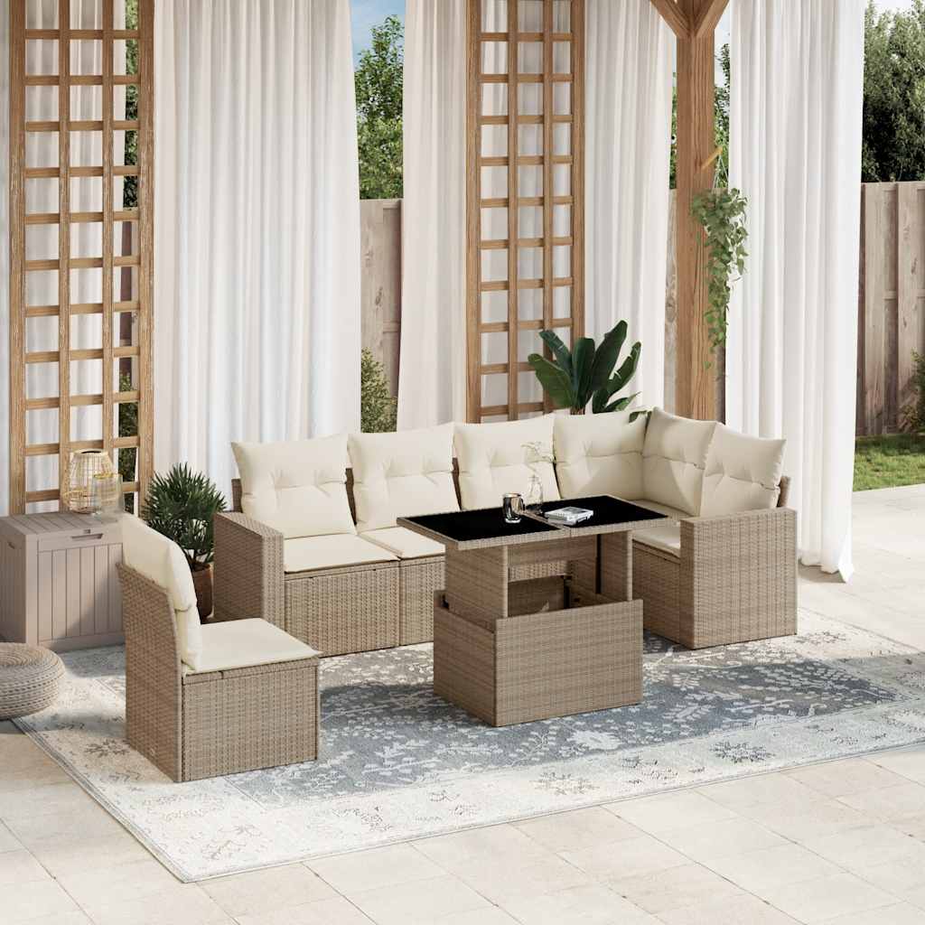 Vetonek Set sofás de jardín 7 piezas y cojines ratán sintético beige