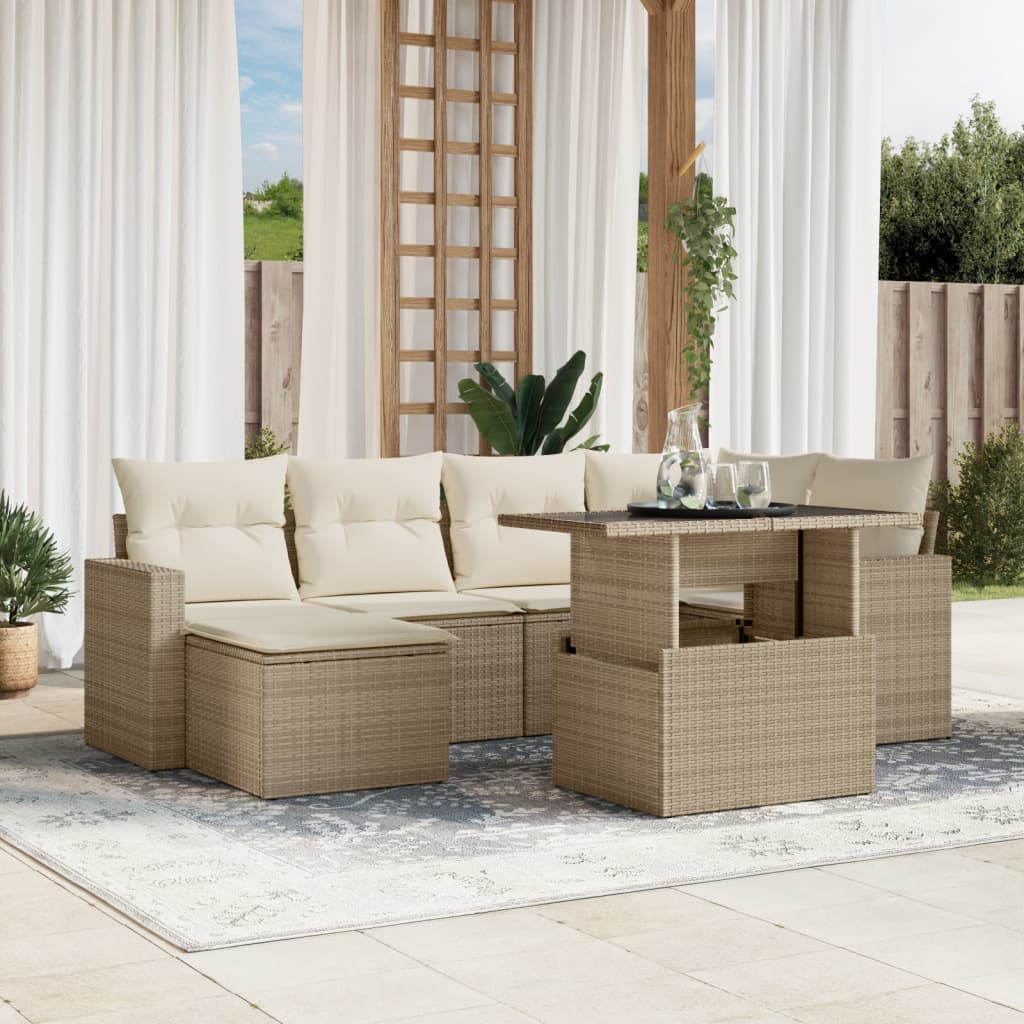 Vetonek Set sofás de jardín 7 piezas y cojines ratán sintético beige