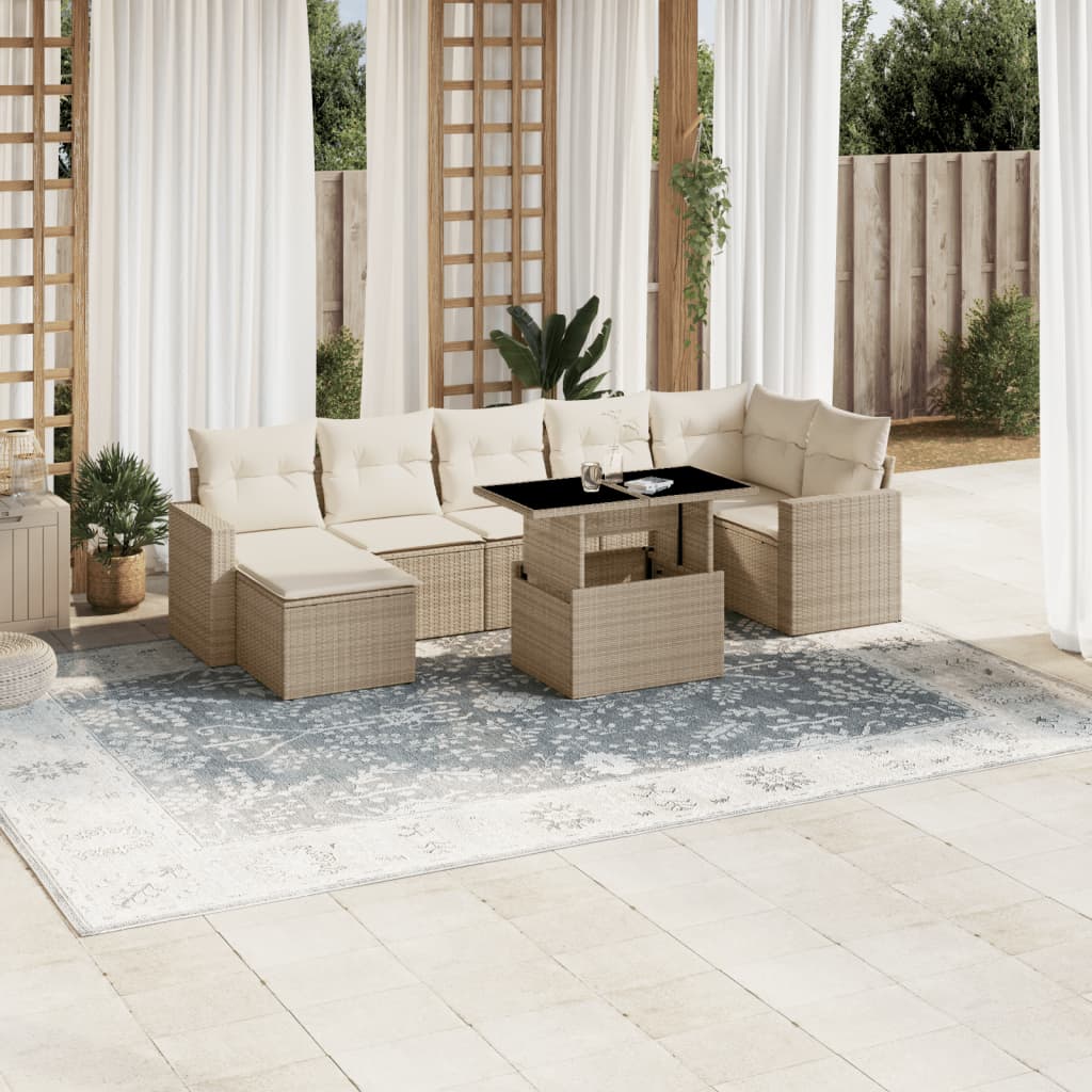 Vetonek Set de sofás de jardín y cojines 8 piezas ratán sintético beige