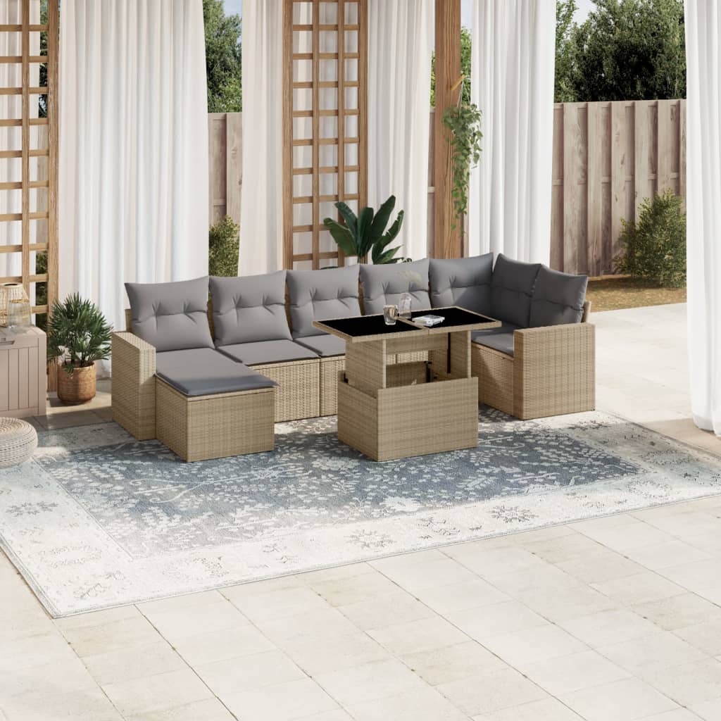 Vetonek Set de sofás de jardín y cojines 8 piezas ratán sintético beige