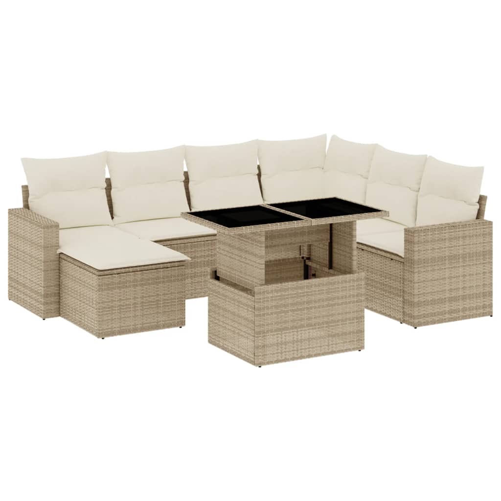 Set de sofás de jardín y cojines 8 piezas ratán sintético beige - Vetonek