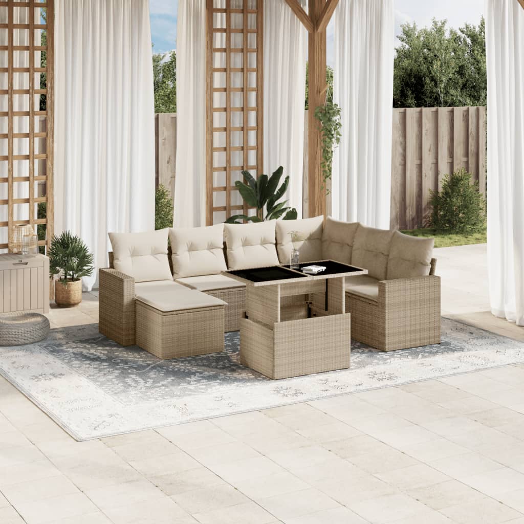 Vetonek Set de sofás de jardín y cojines 8 piezas ratán sintético beige