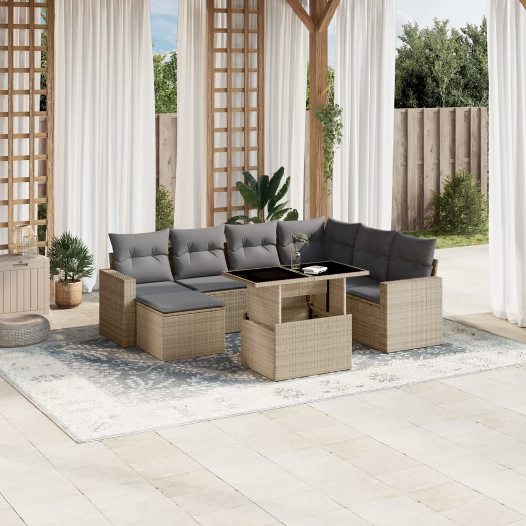 Vetonek Set de sofás de jardín y cojines 8 piezas ratán sintético beige