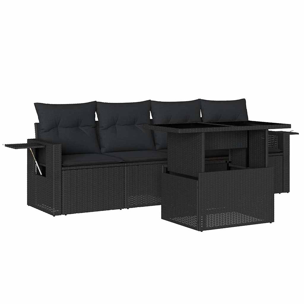 Set de muebles de jardín 5 pzas y cojines ratán sintético negro V8588 Vetonek