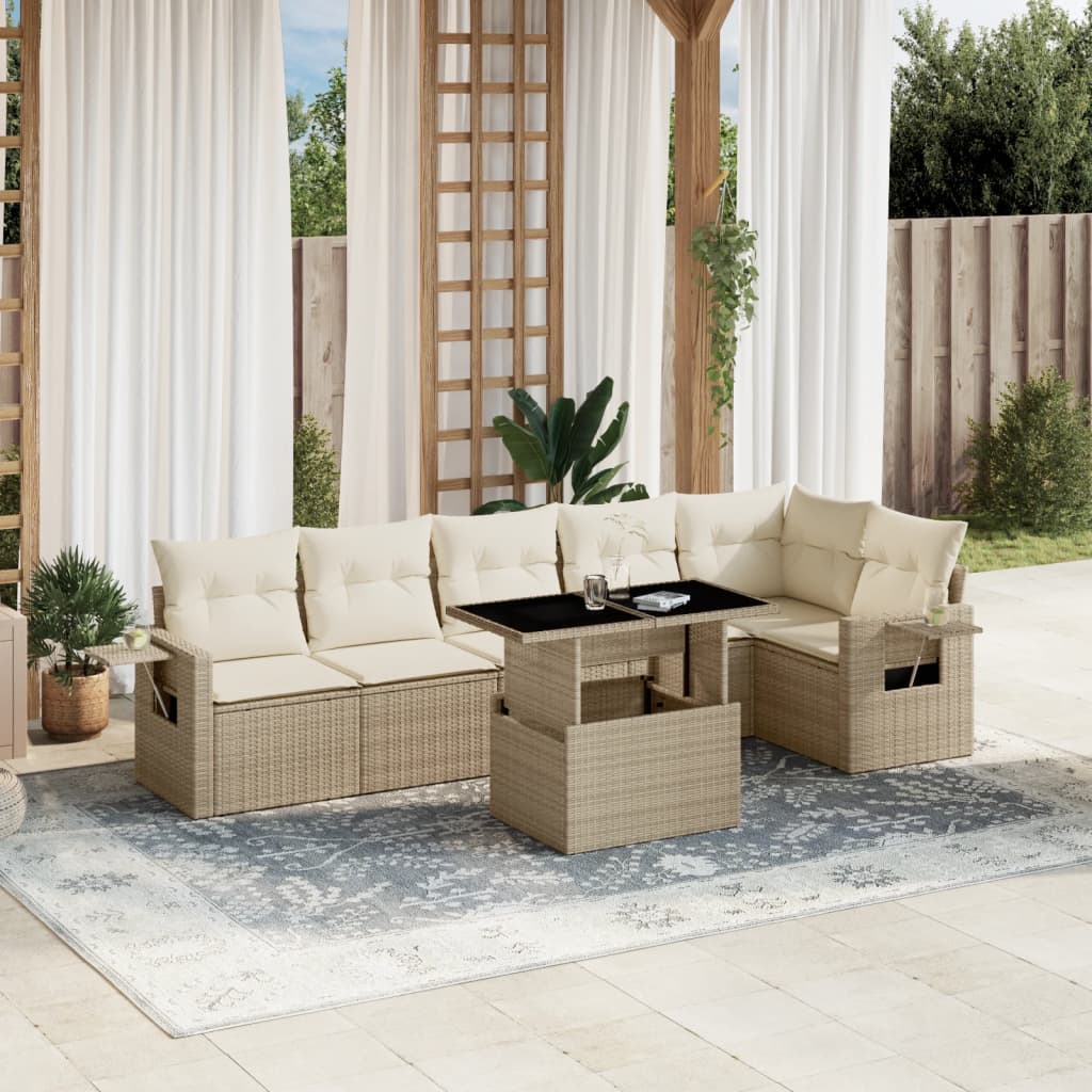 Vetonek Set sofás de jardín 7 piezas y cojines ratán sintético beige