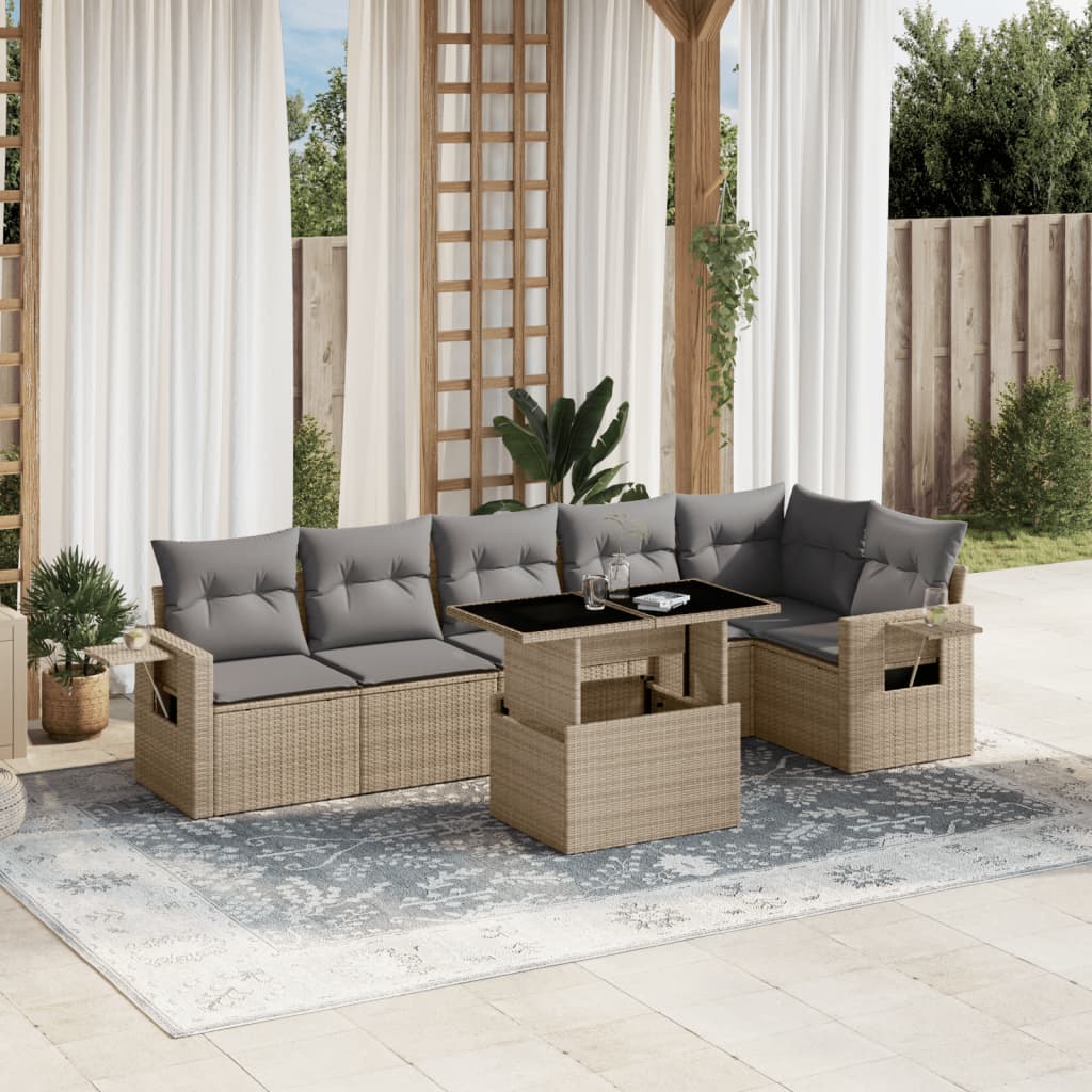 Vetonek Set sofás de jardín 7 piezas y cojines ratán sintético beige