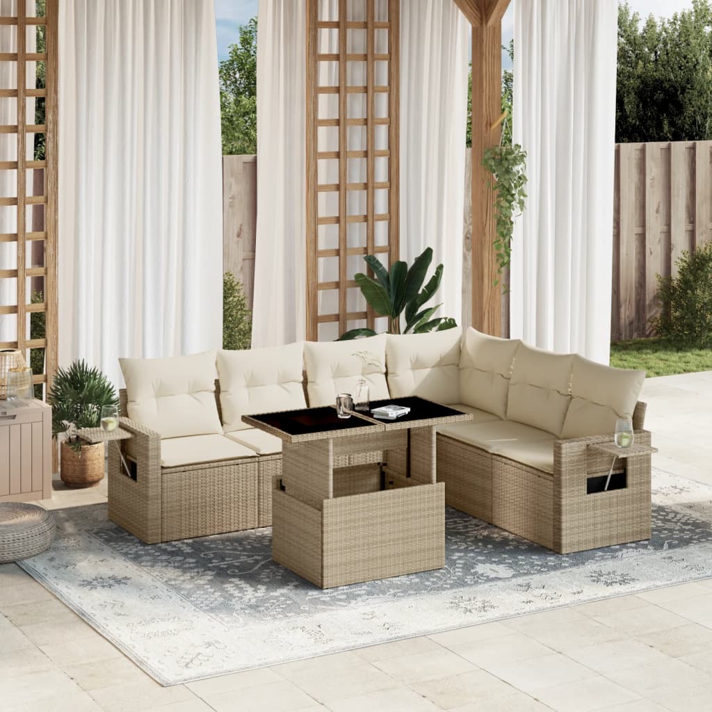 Vetonek Set sofás de jardín 7 piezas y cojines ratán sintético beige