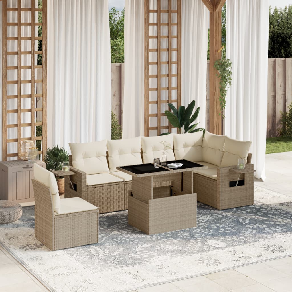 Vetonek Set sofás de jardín 7 piezas y cojines ratán sintético beige