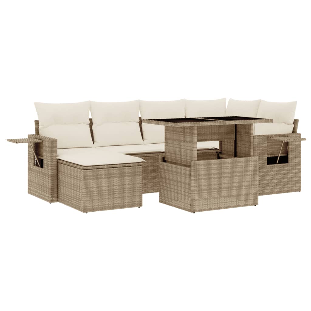 Set sofás de jardín 7 piezas y cojines ratán sintético beige V1816 Vetonek
