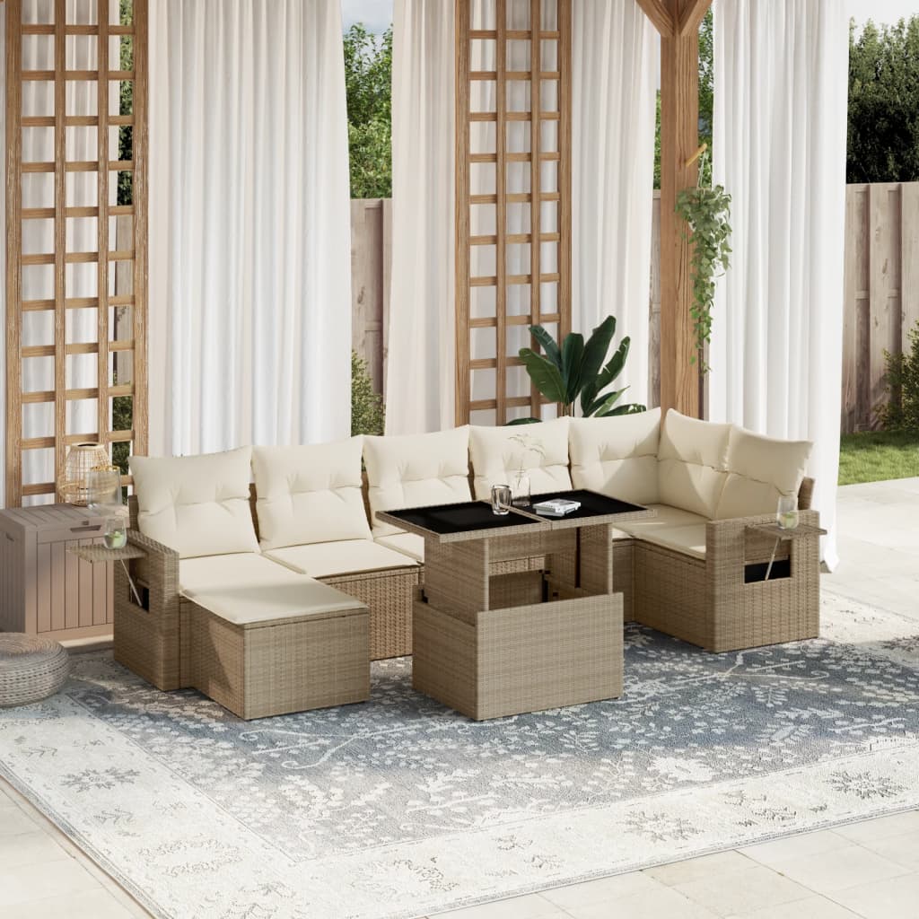 Vetonek Set de sofás de jardín y cojines 8 piezas ratán sintético beige