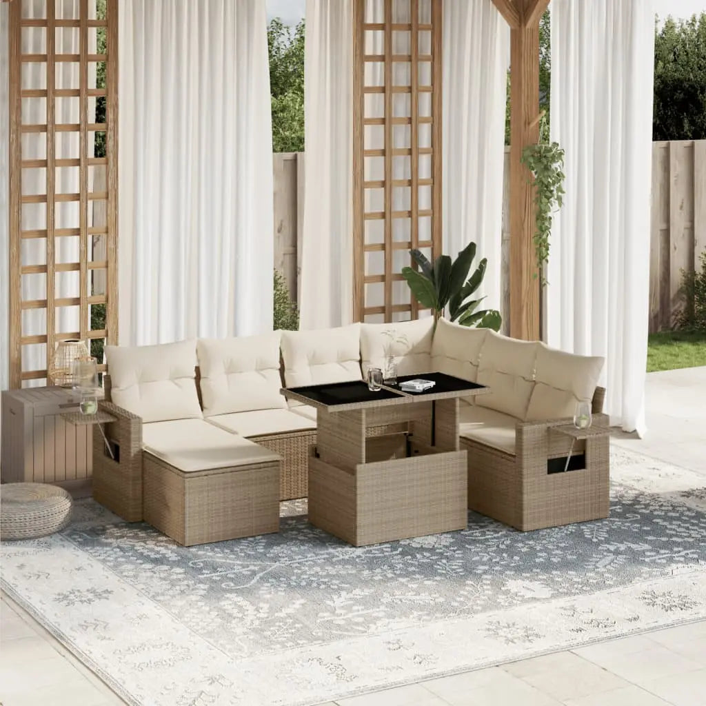 Vetonek Set de sofás de jardín y cojines 8 piezas ratán sintético beige