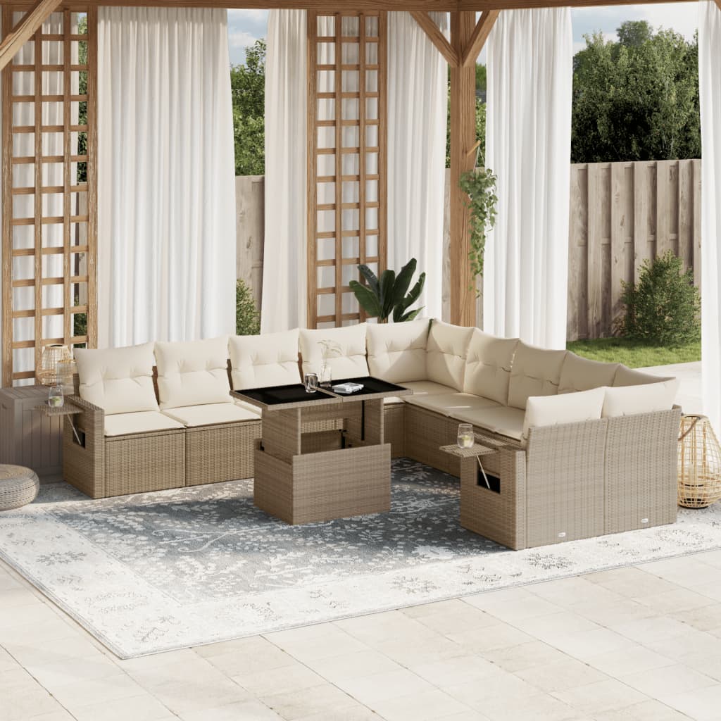 Vetonek Set de sofás de jardín 11pzas con cojines ratán sintético beige