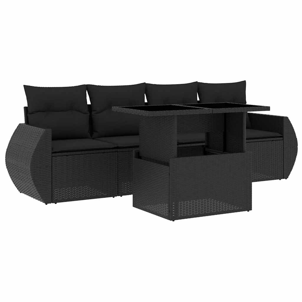 Set de muebles de jardín 5 pzas y cojines ratán sintético negro - Vetonek