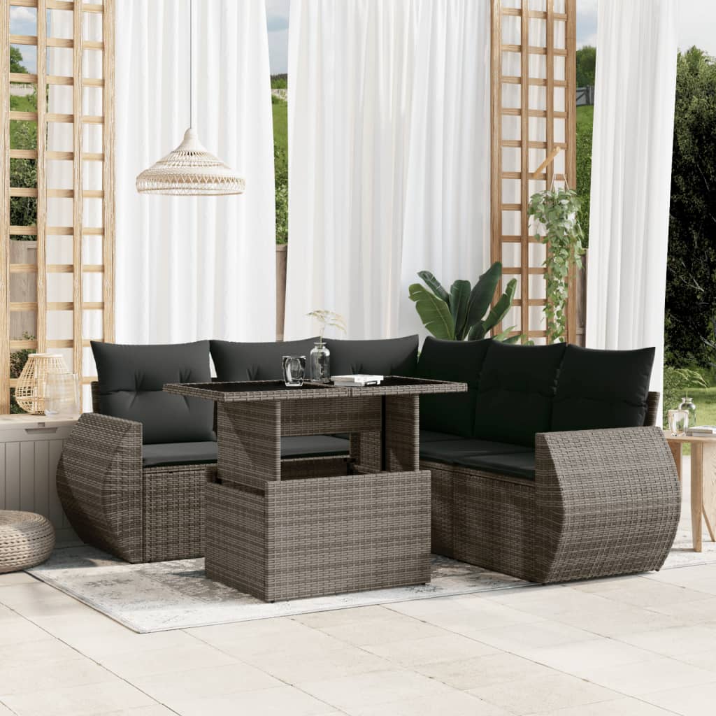 Vetonek Set de muebles de jardín 6 pzas y cojines ratán sintético gris