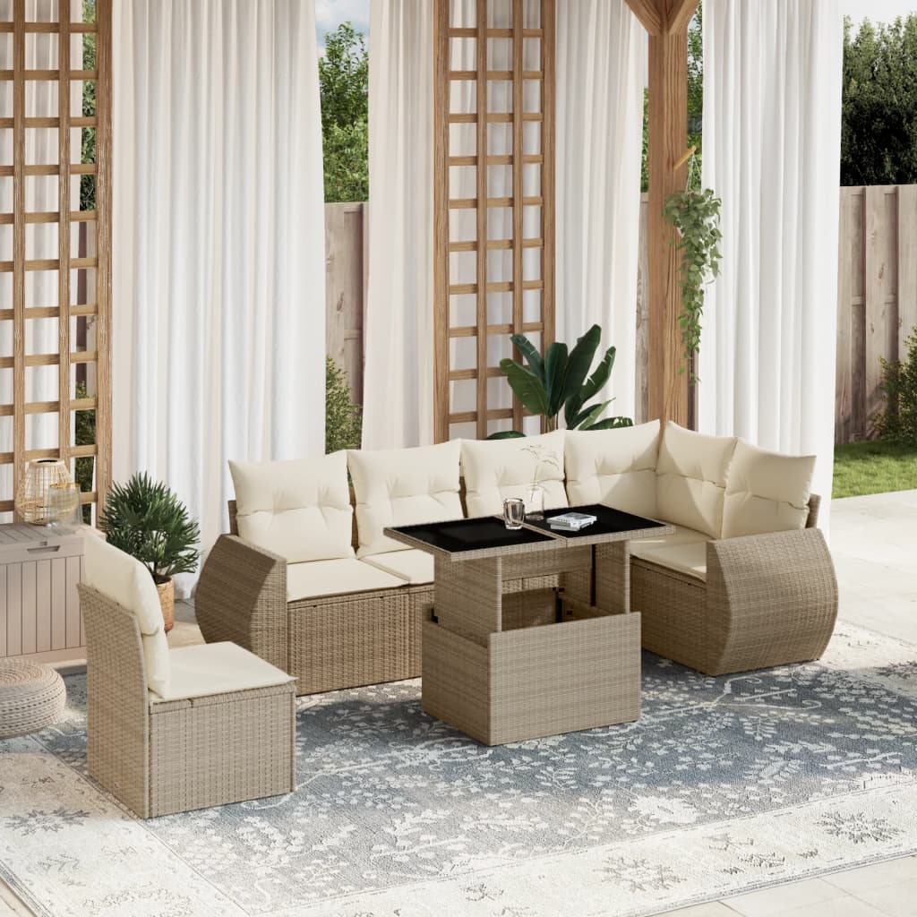 Vetonek Set sofás de jardín 7 piezas y cojines ratán sintético beige