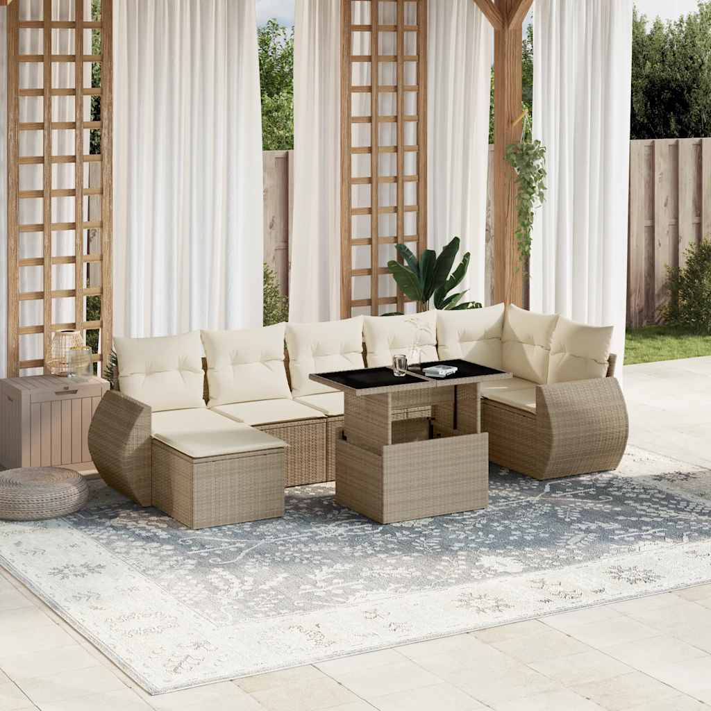 Vetonek Set de sofás de jardín y cojines 8 piezas ratán sintético beige