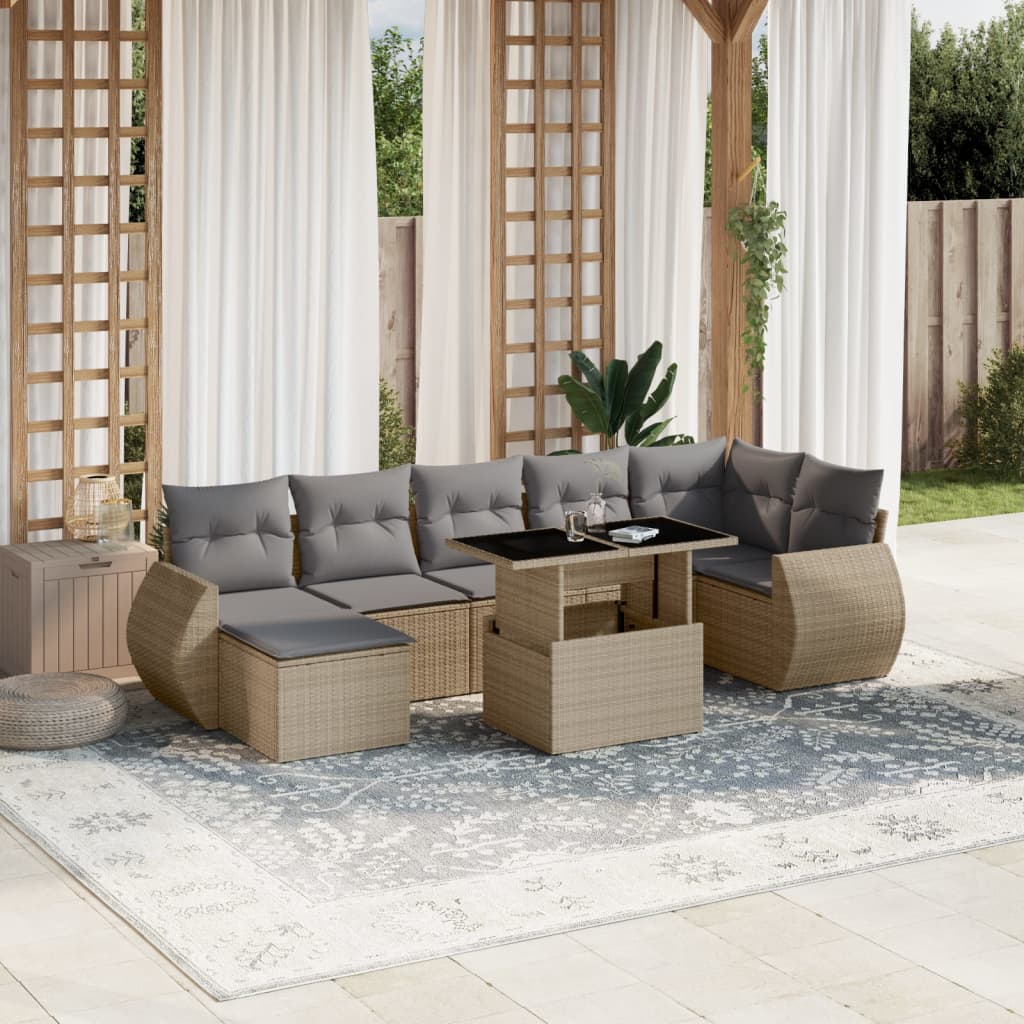 Vetonek Set de sofás de jardín y cojines 8 piezas ratán sintético beige