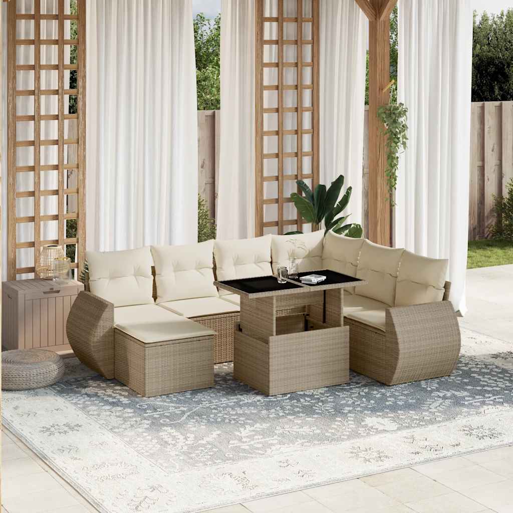 Vetonek Set de sofás de jardín y cojines 8 piezas ratán sintético beige