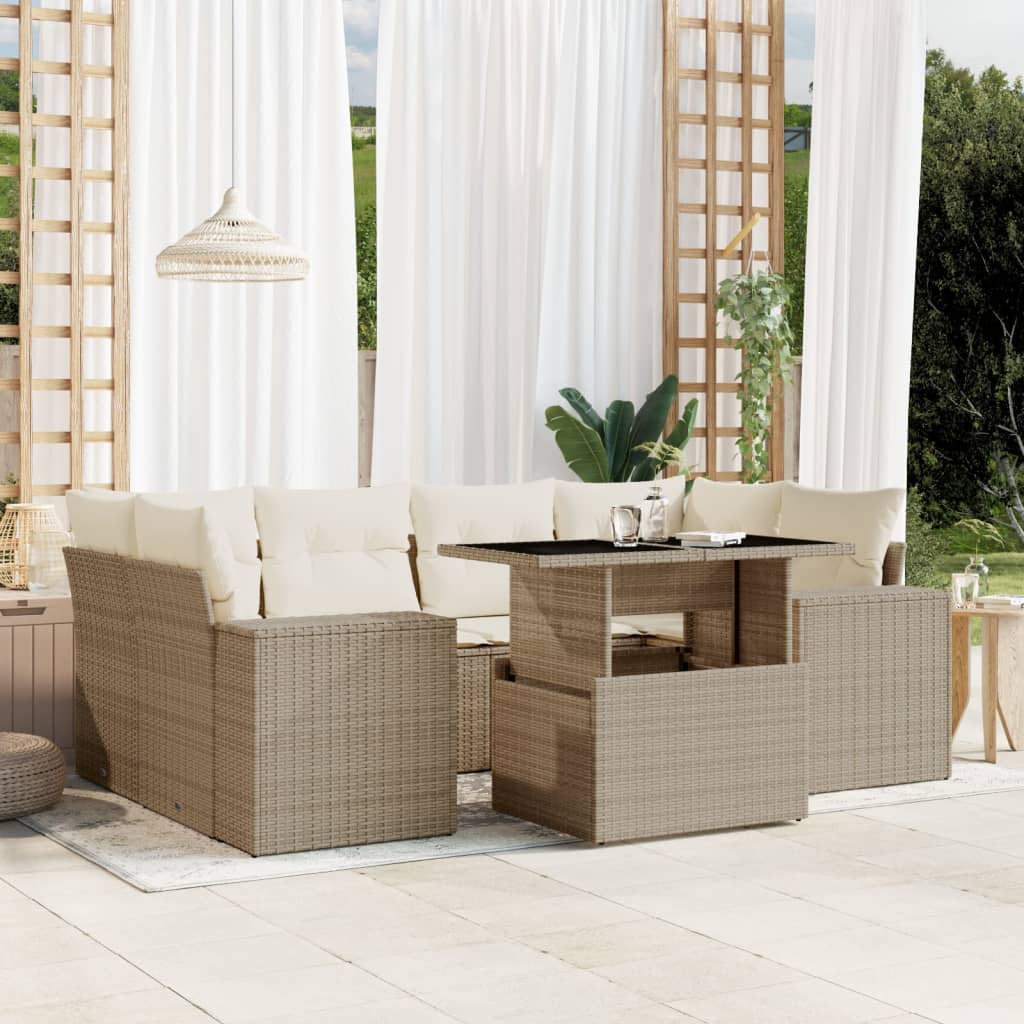 Vetonek Set sofás de jardín 7 piezas y cojines ratán sintético beige