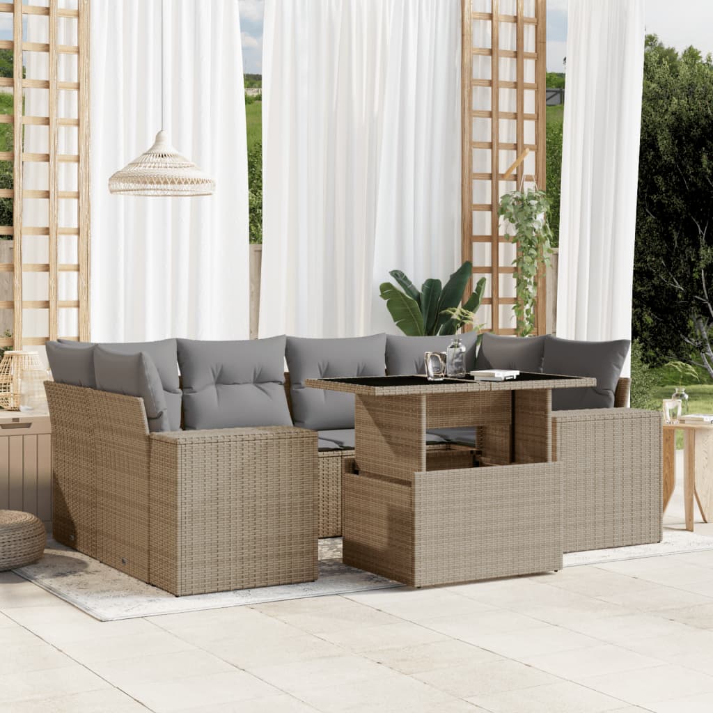 Vetonek Set sofás de jardín 7 piezas y cojines ratán sintético beige