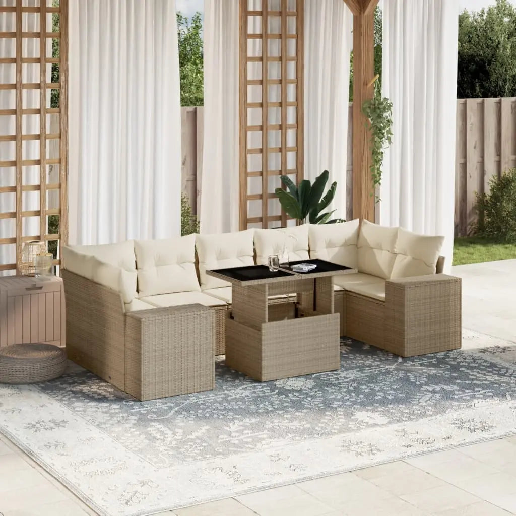 Vetonek Set de sofás de jardín y cojines 8 piezas ratán sintético beige