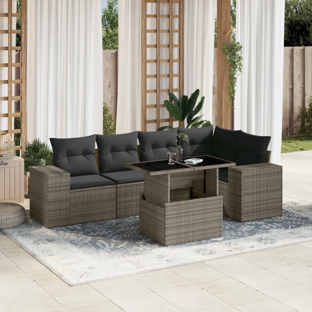 Vetonek Set de muebles de jardín 6 pzas y cojines ratán sintético gris