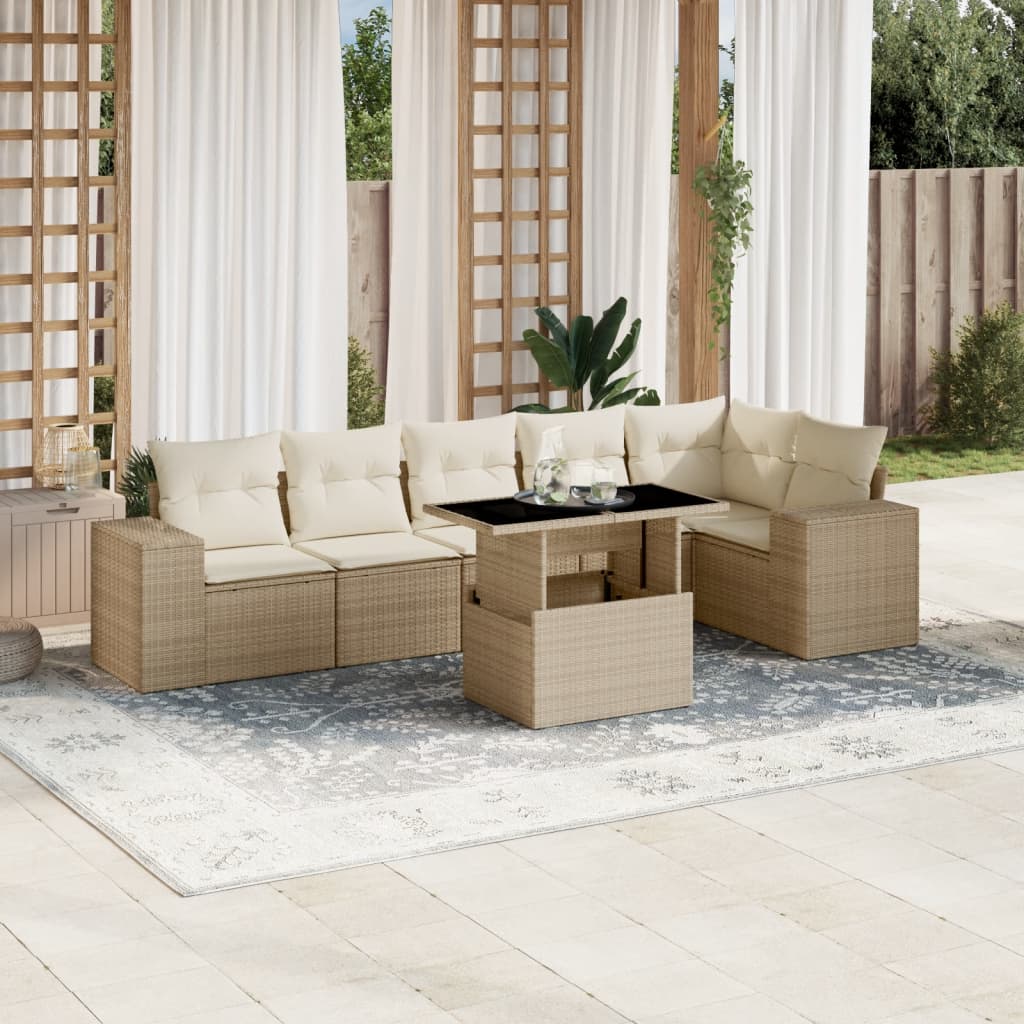 Vetonek Set sofás de jardín 7 piezas y cojines ratán sintético beige