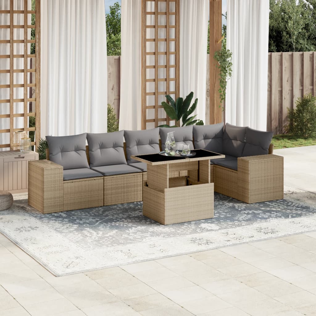 Vetonek Set sofás de jardín 7 piezas y cojines ratán sintético beige