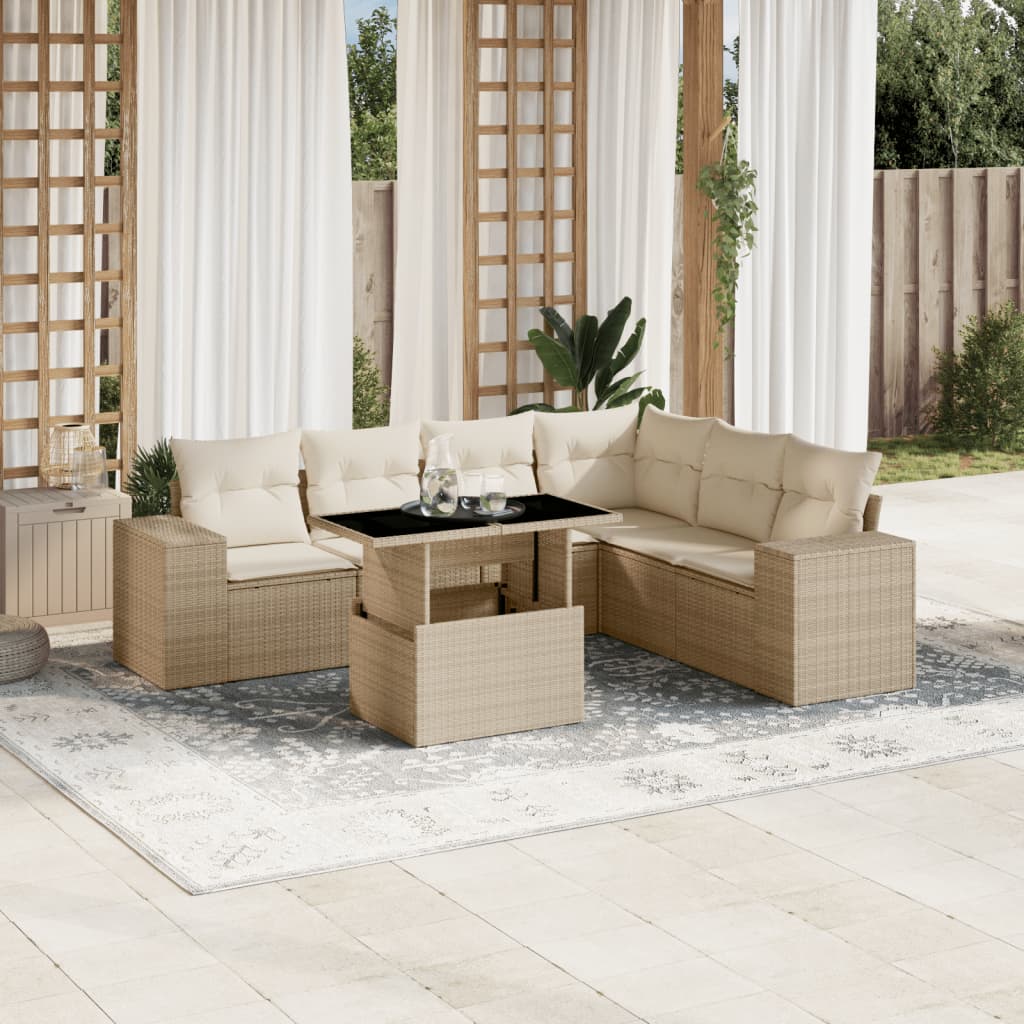 Vetonek Set sofás de jardín 7 piezas y cojines ratán sintético beige