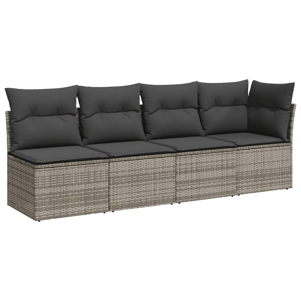 Gartensofas Set 7 Stcs mit grauen synthetischen Rattan -Kissen