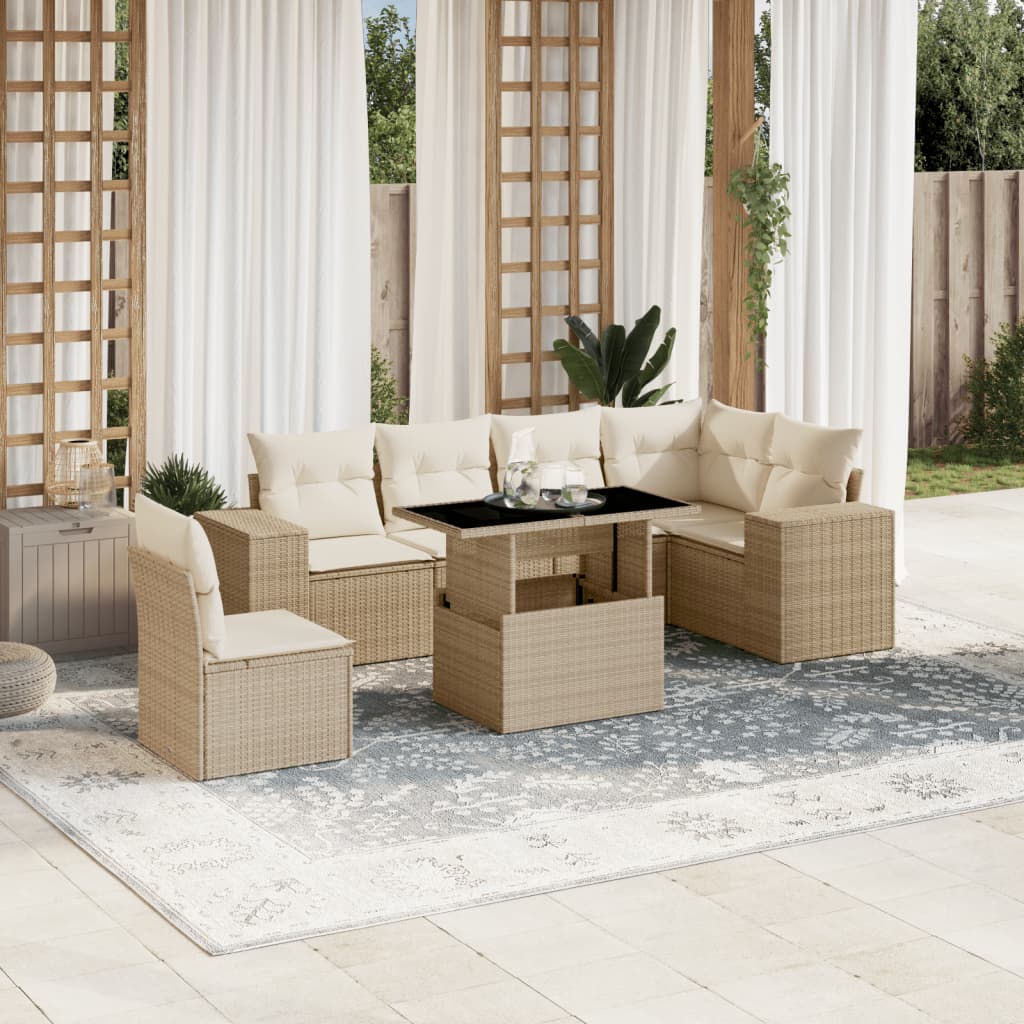 Vetonek Set sofás de jardín 7 piezas y cojines ratán sintético beige