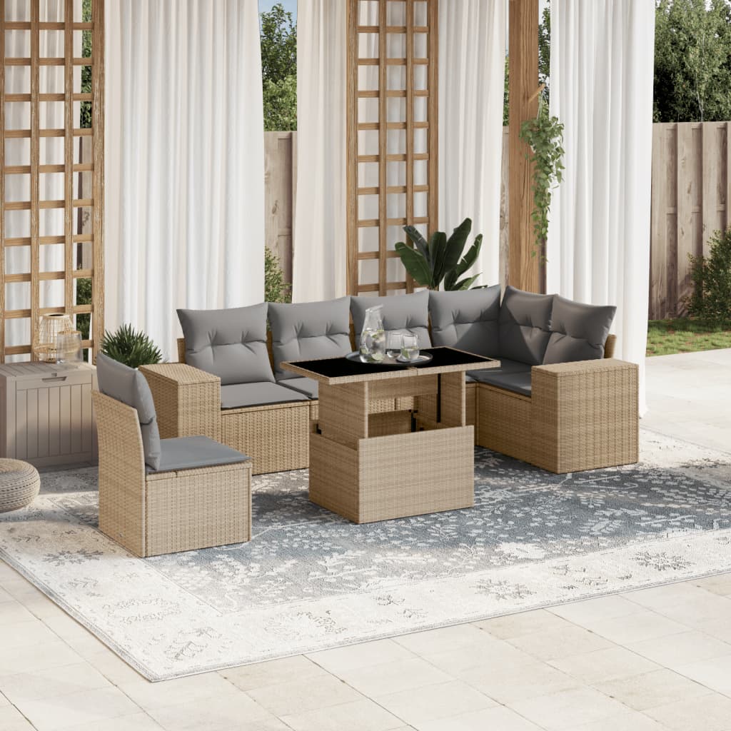 Vetonek Set sofás de jardín 7 piezas y cojines ratán sintético beige