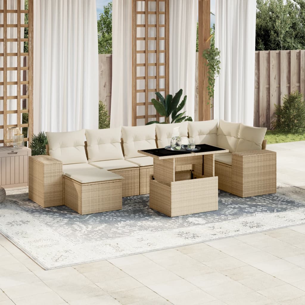 Vetonek Set de sofás de jardín y cojines 8 piezas ratán sintético beige