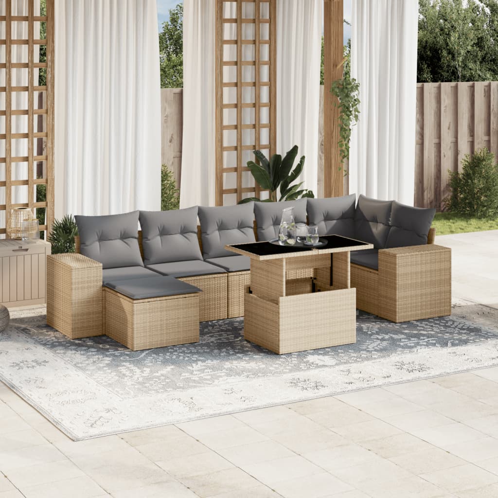 Vetonek Set de sofás de jardín y cojines 8 piezas ratán sintético beige