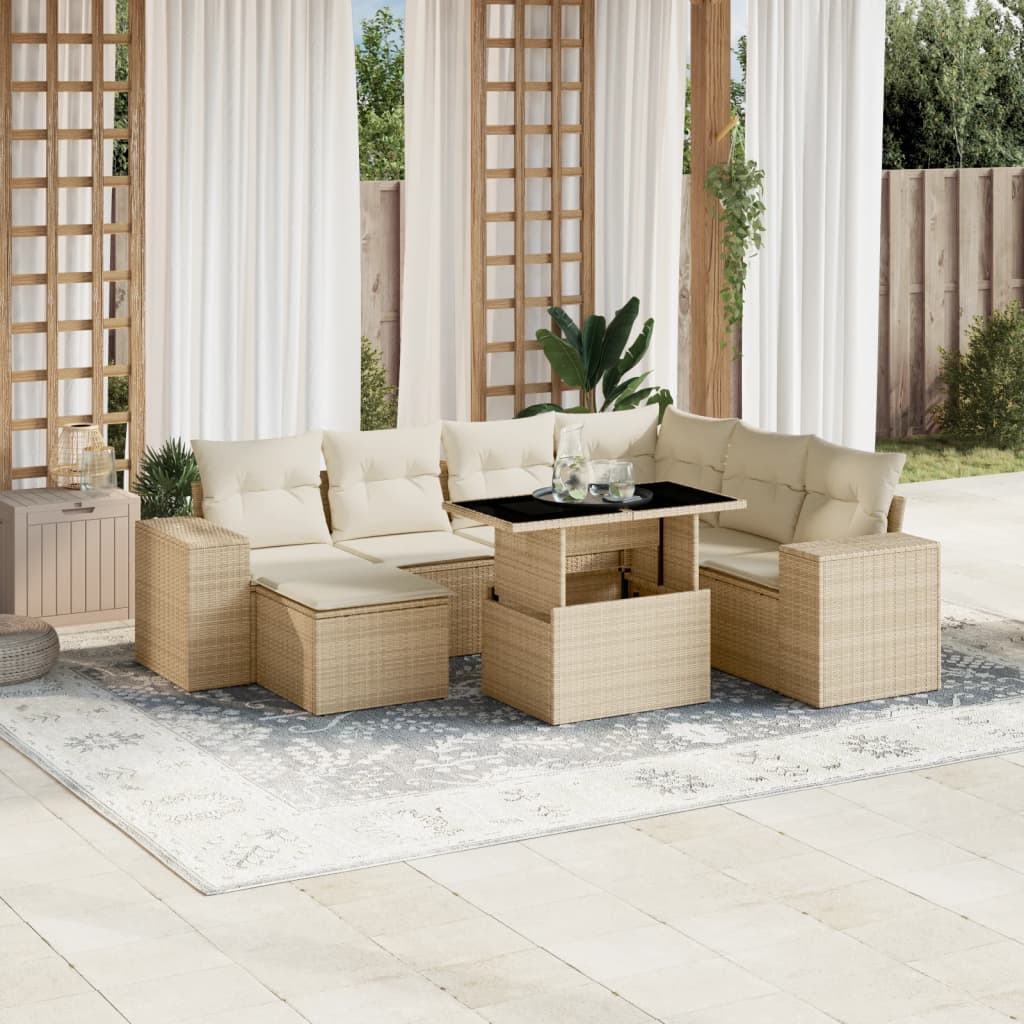 Vetonek Set de sofás de jardín y cojines 8 piezas ratán sintético beige