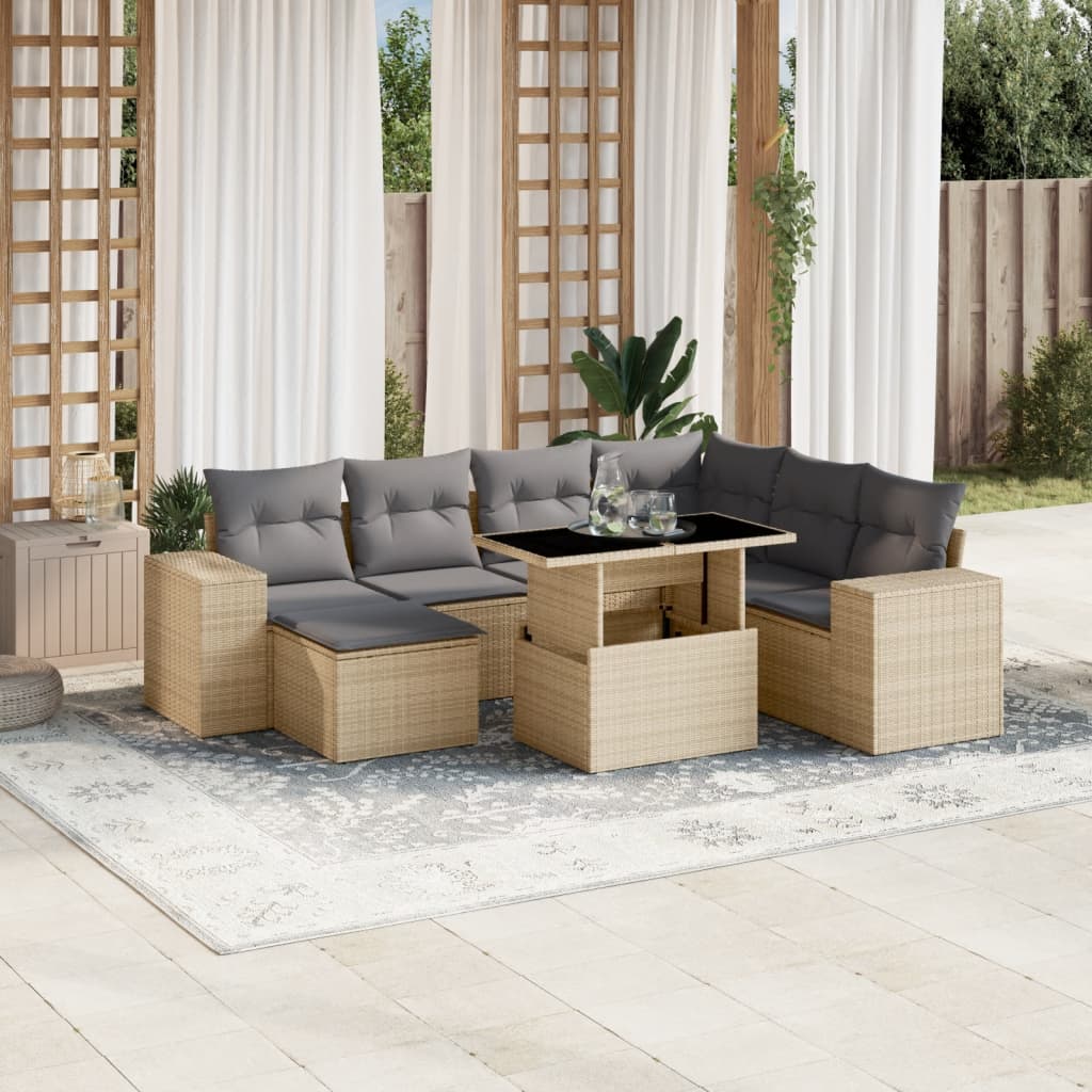 Vetonek Set de sofás de jardín y cojines 8 piezas ratán sintético beige