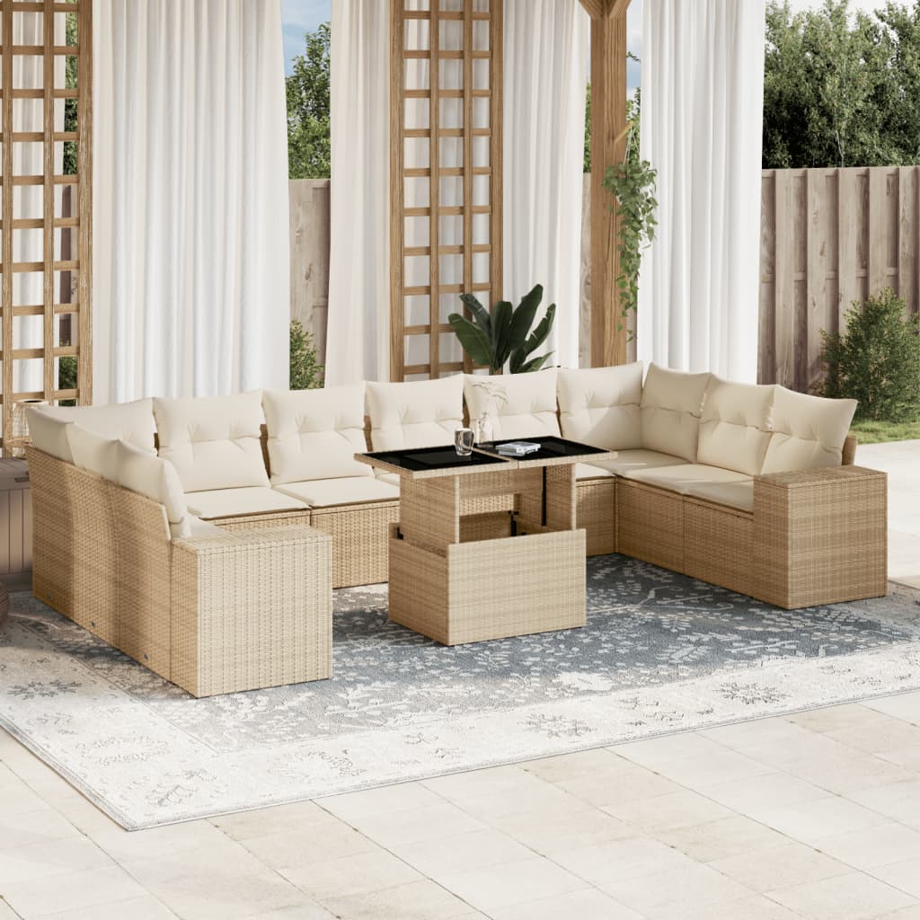 Vetonek Set de sofás de jardín 11pzas con cojines ratán sintético beige