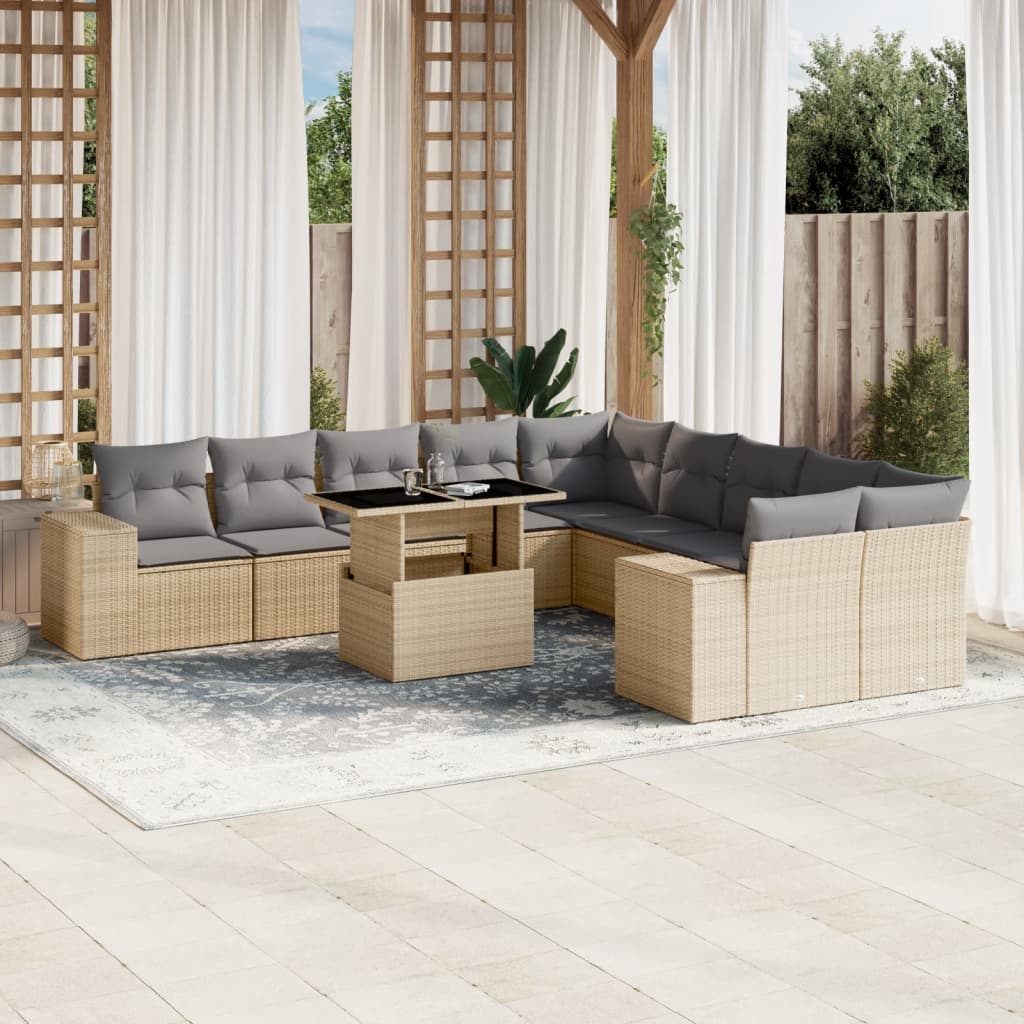 Vetonek Set de sofás de jardín 11pzas con cojines ratán sintético beige