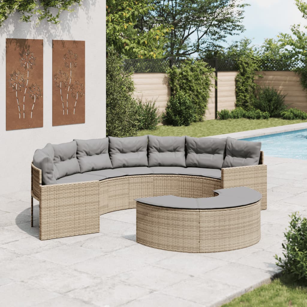 Vetonek Sofá de jardín semicircular 2 piezas ratán sintético beige