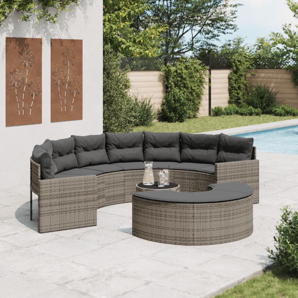 Vetonek Set de sofá de jardín semicircular 3 pzas ratán sintético gris