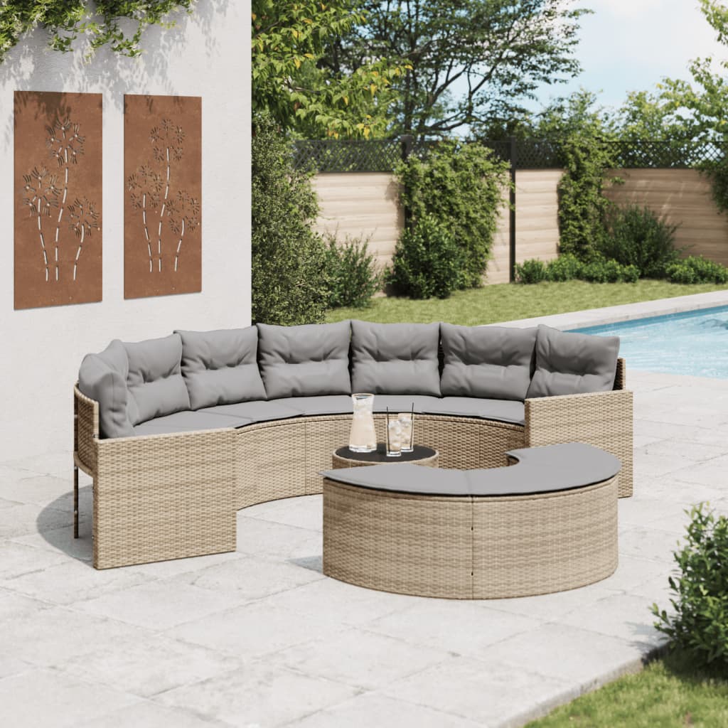 Vetonek Set de sofá de jardín semicircular 3 pzas ratán sintético beige