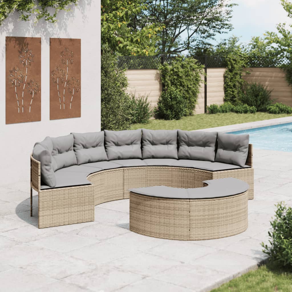 Vetonek Sofá de jardín semicircular 2 piezas ratán sintético beige