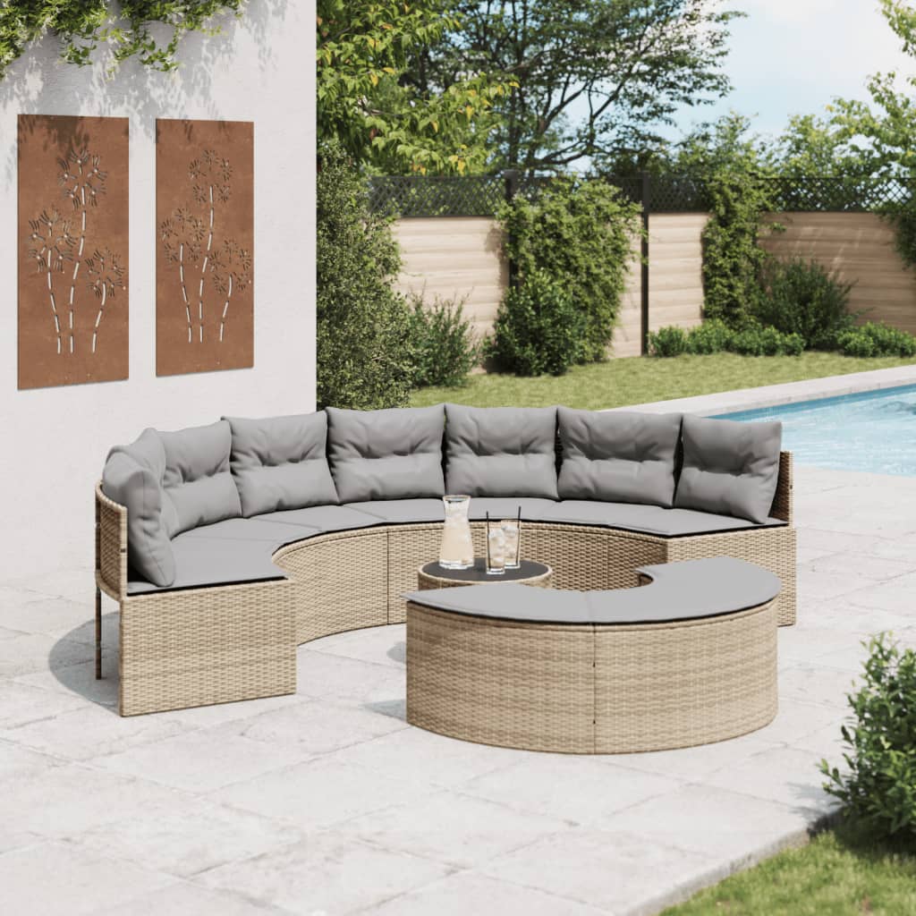 Vetonek Set de sofá de jardín semicircular 3 pzas ratán sintético beige