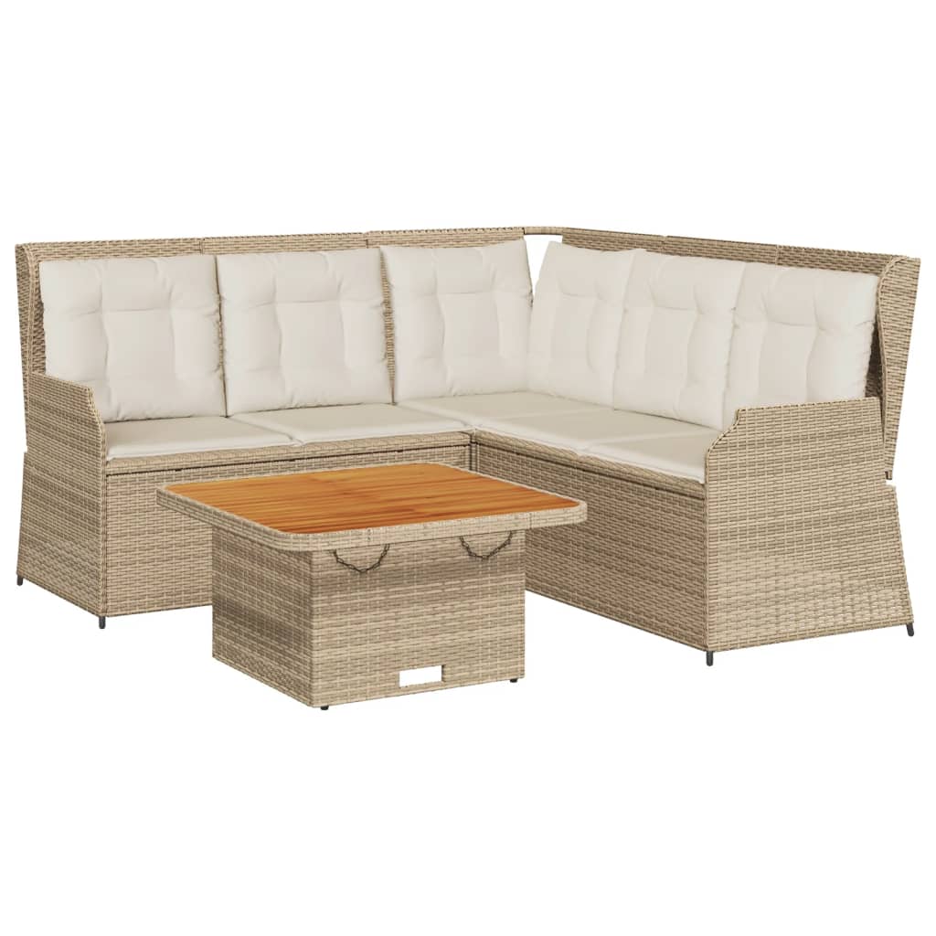 Set muebles de jardín 4 piezas y cojines ratán sintético beige