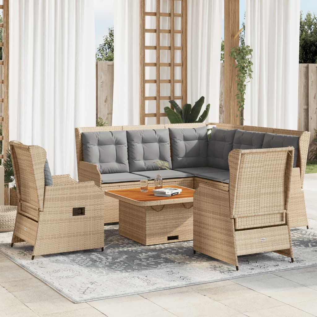 Vetonek Set muebles de jardín 5 pzas con cojines ratán sintético beige