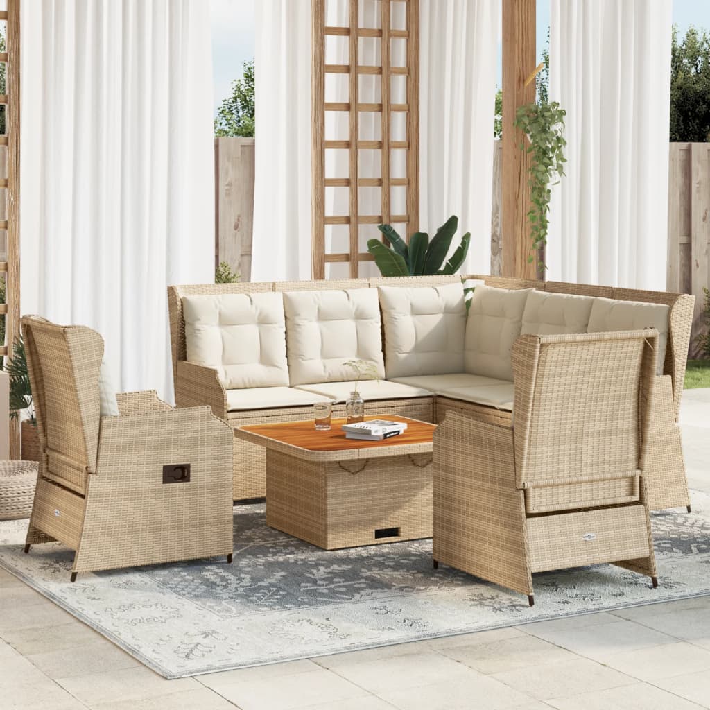 Vetonek Set muebles de jardín 5 pzas con cojines ratán sintético beige